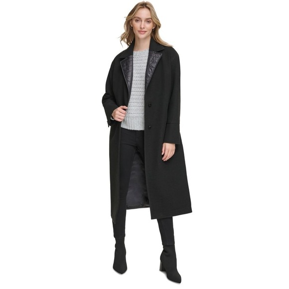 Calvin Klein Coat Womens L Black Mixed Media Quilted Puffer Faux Fur NWT - Picture 1 of 9